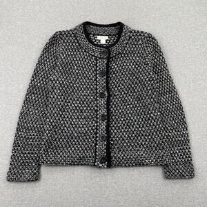 VTG Christopher & Banks Cardigan Sweater Womens M Black Knit Jacket Retro Prep